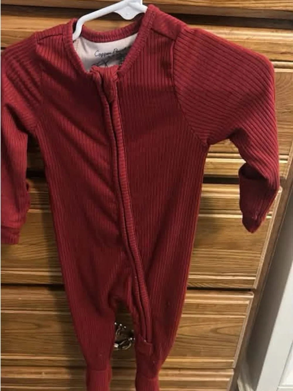 Copper Pearl Red Ribbed Zipper Baby Footed Pajamas